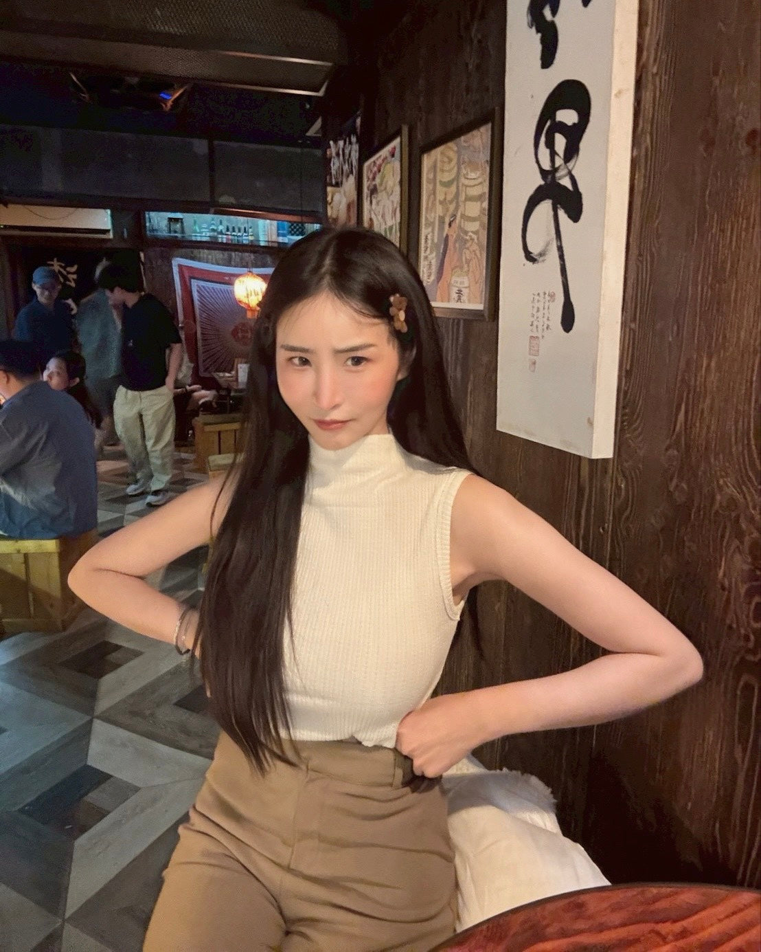 彈力立領坑條背心