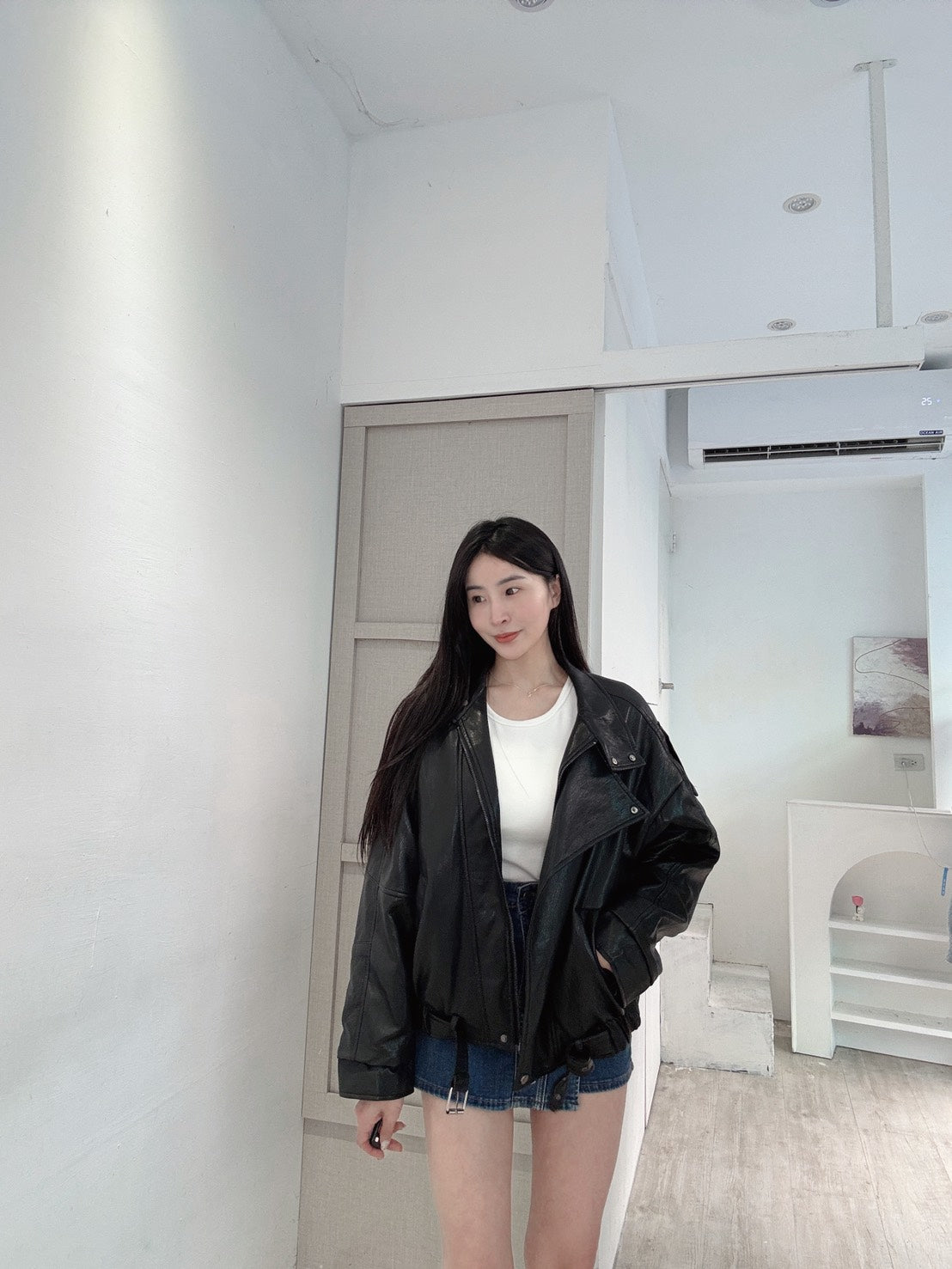 率性鋪棉皮質夾克