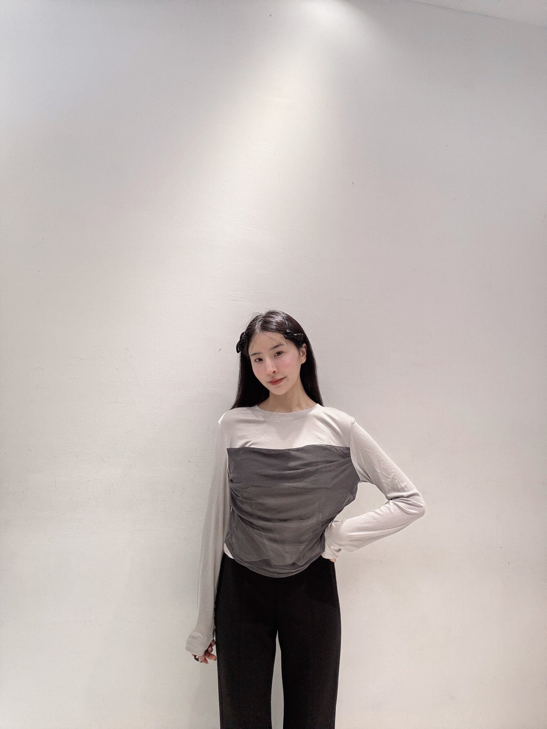 假兩件網紗彈力上衣