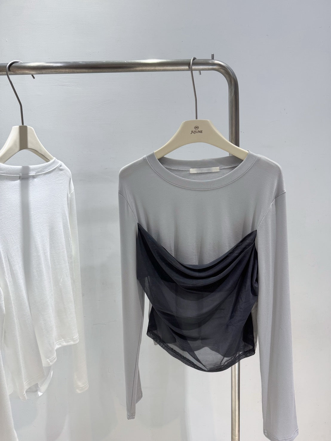 假兩件網紗彈力上衣