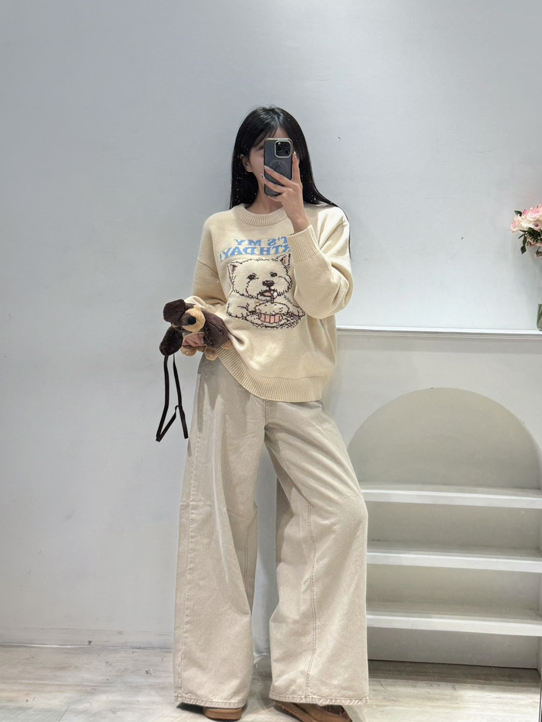 調皮狗狗羊絨毛衣