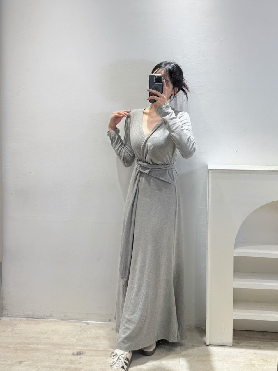 心機顯瘦綁帶磨毛洋裝