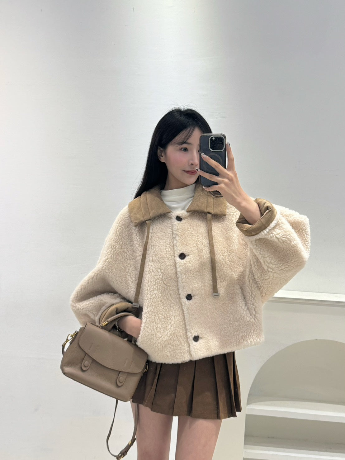 配色領QQ毛外套