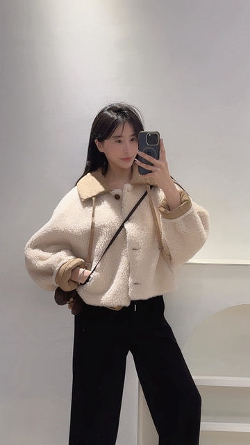 配色領QQ毛外套