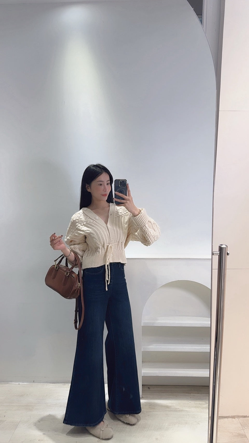 內磨毛高腰彈力喇叭褲