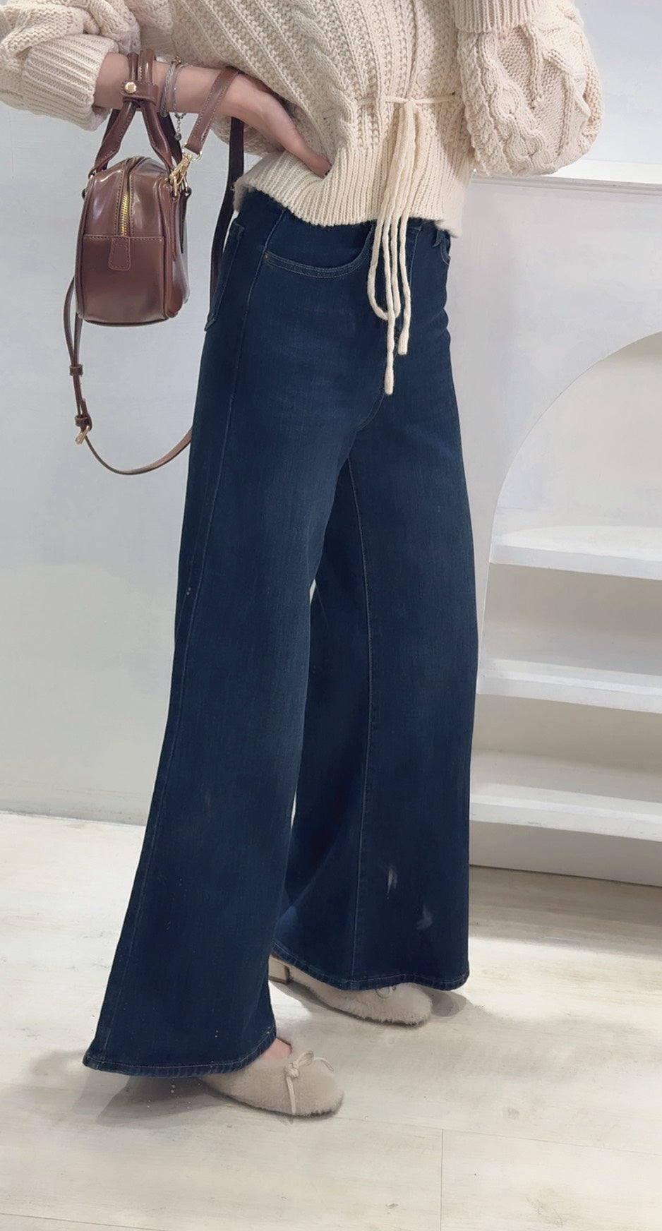 內磨毛高腰彈力喇叭褲