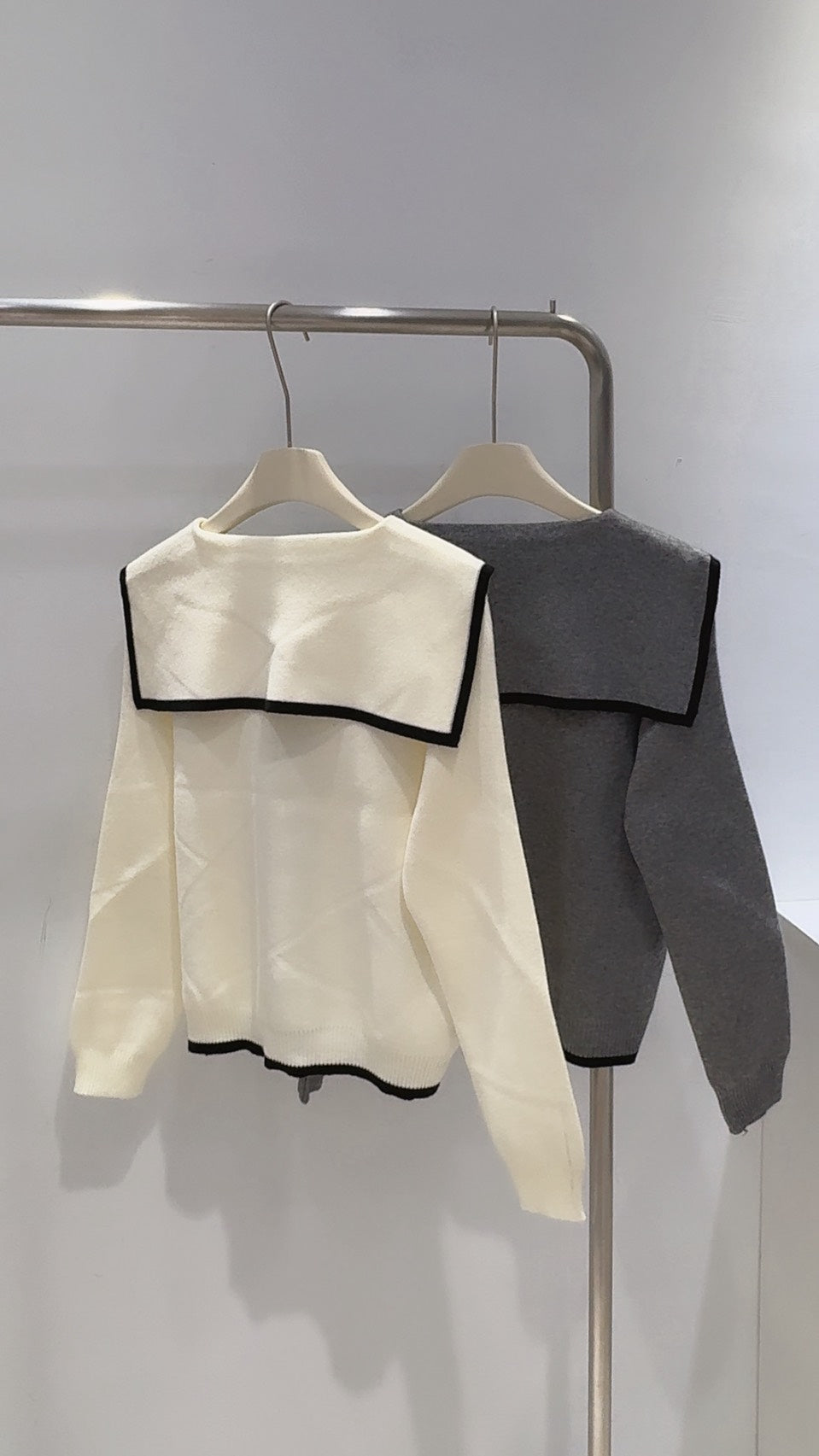 撞色翻領針織外套