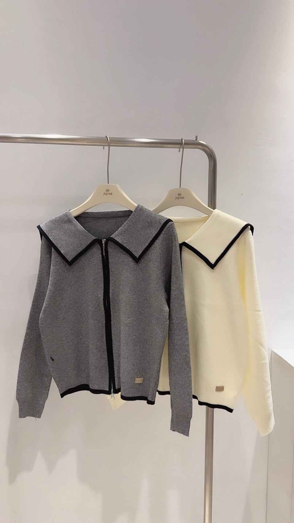 撞色翻領針織外套