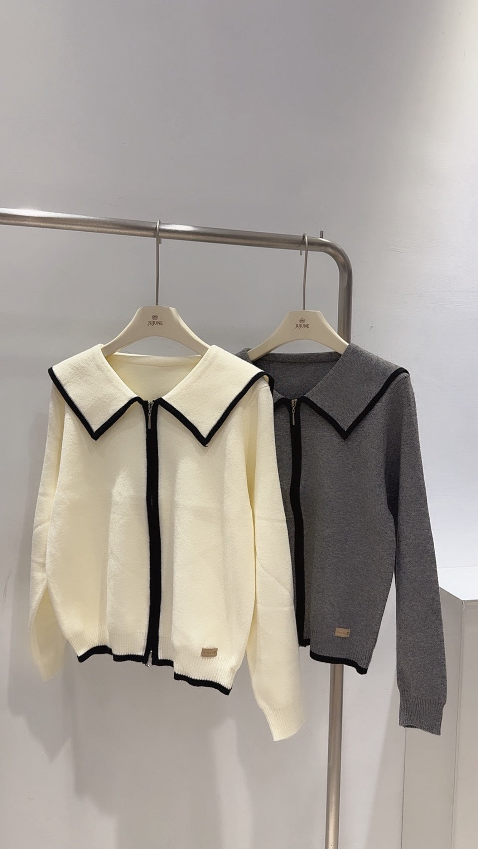 撞色翻領針織外套