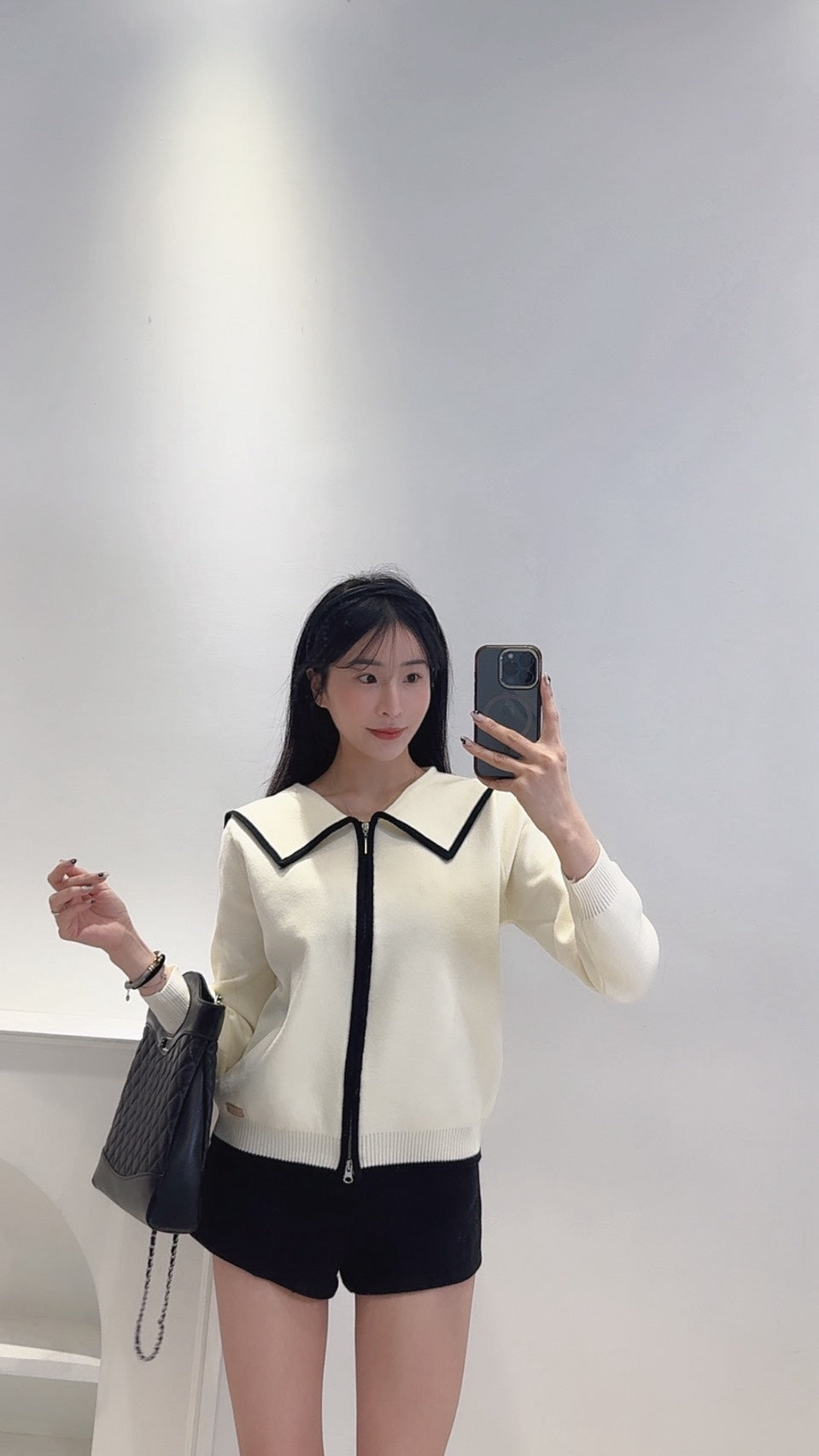 撞色翻領針織外套