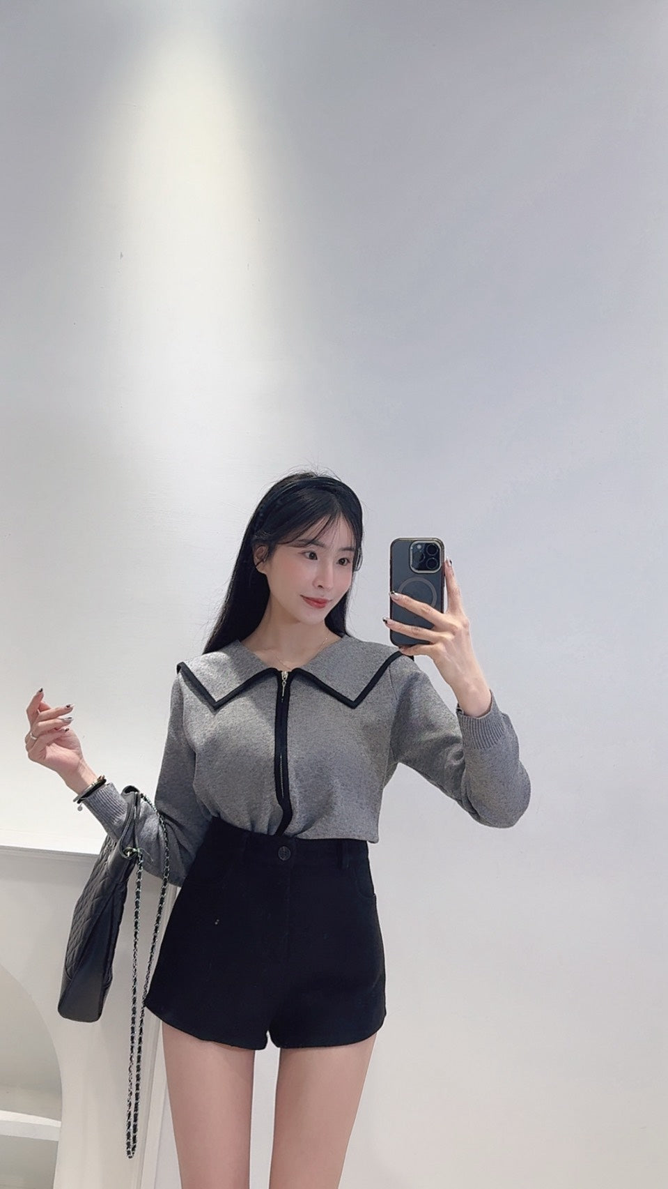 撞色翻領針織外套