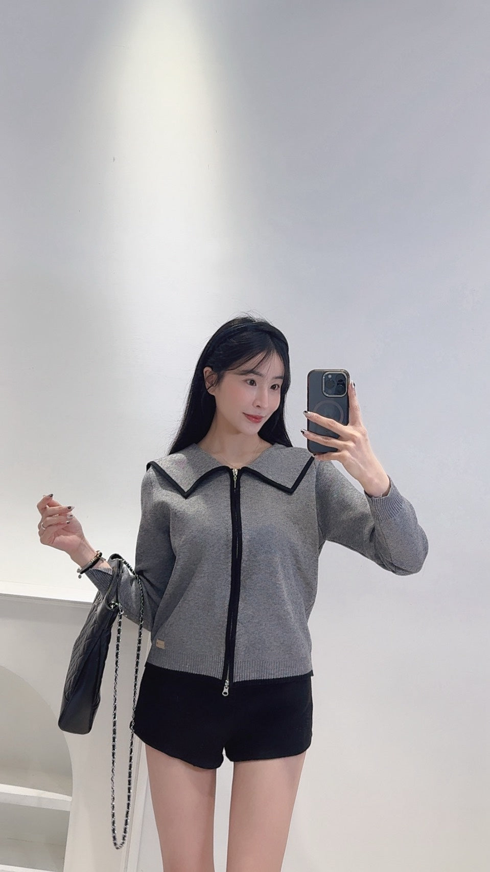 撞色翻領針織外套