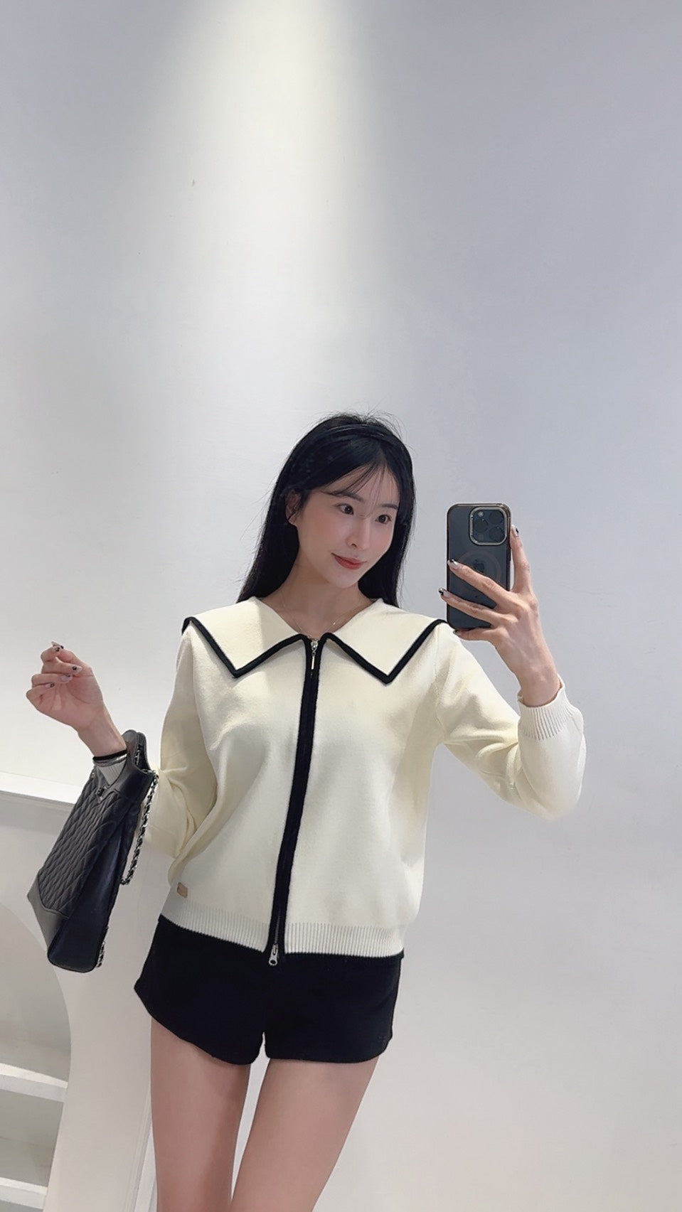 撞色翻領針織外套