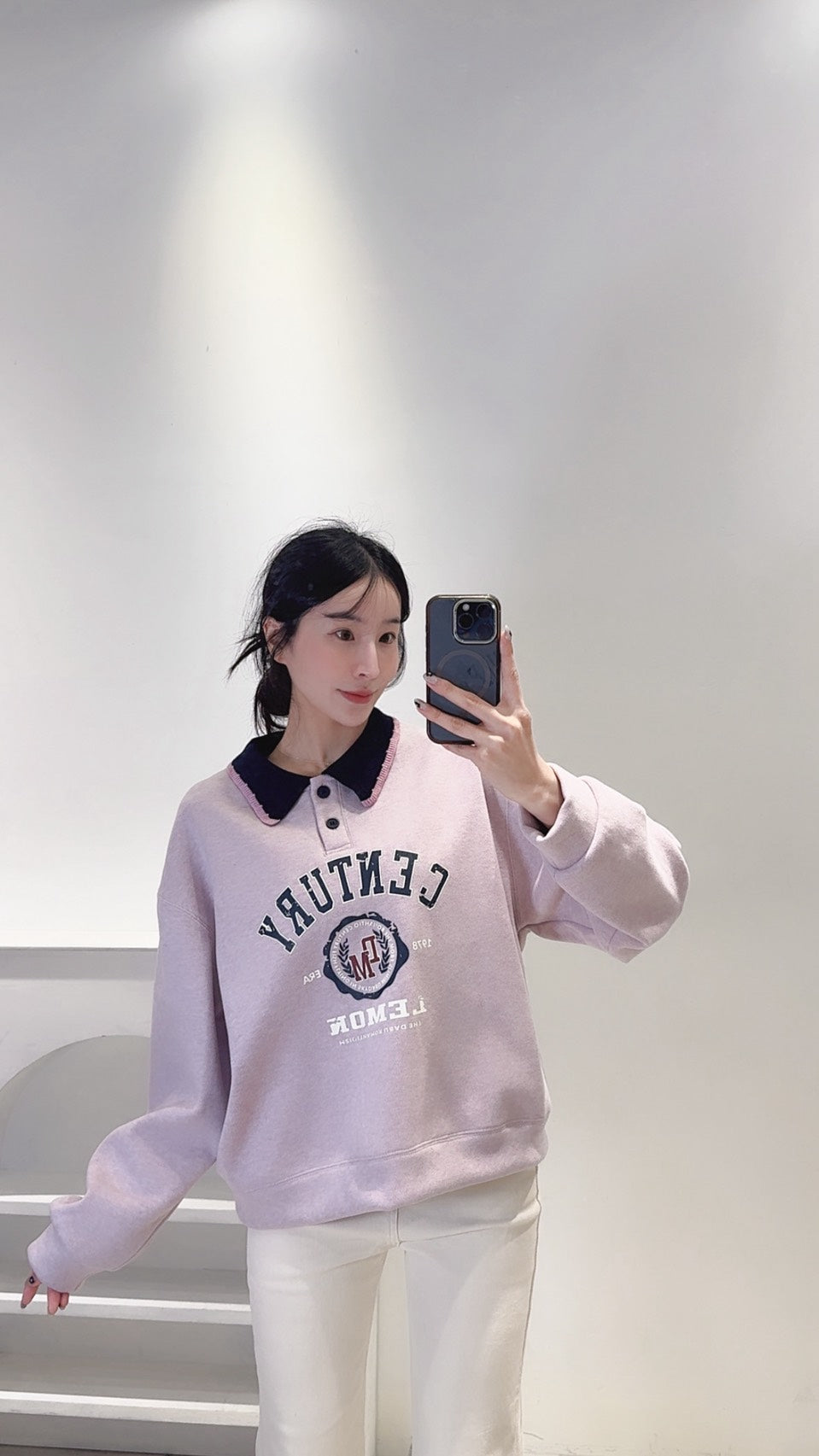 設計款配色領刷絨衛衣