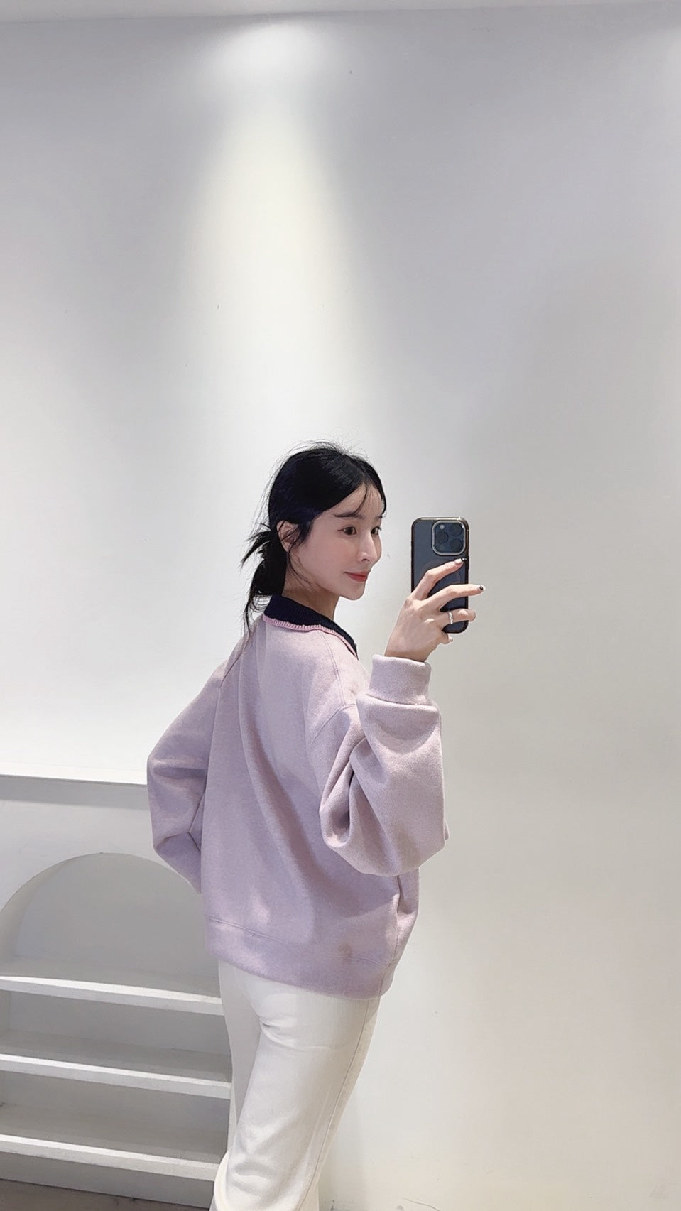 設計款配色領刷絨衛衣