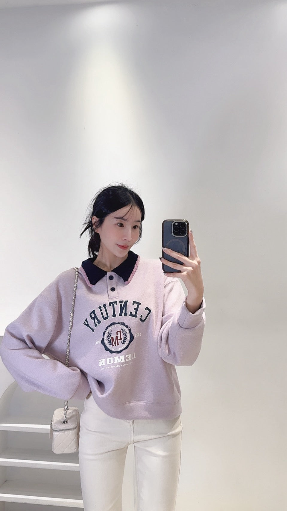 設計款配色領刷絨衛衣