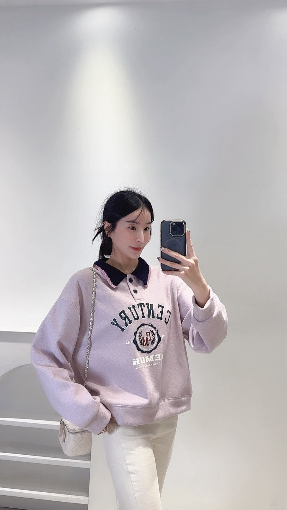 設計款配色領刷絨衛衣