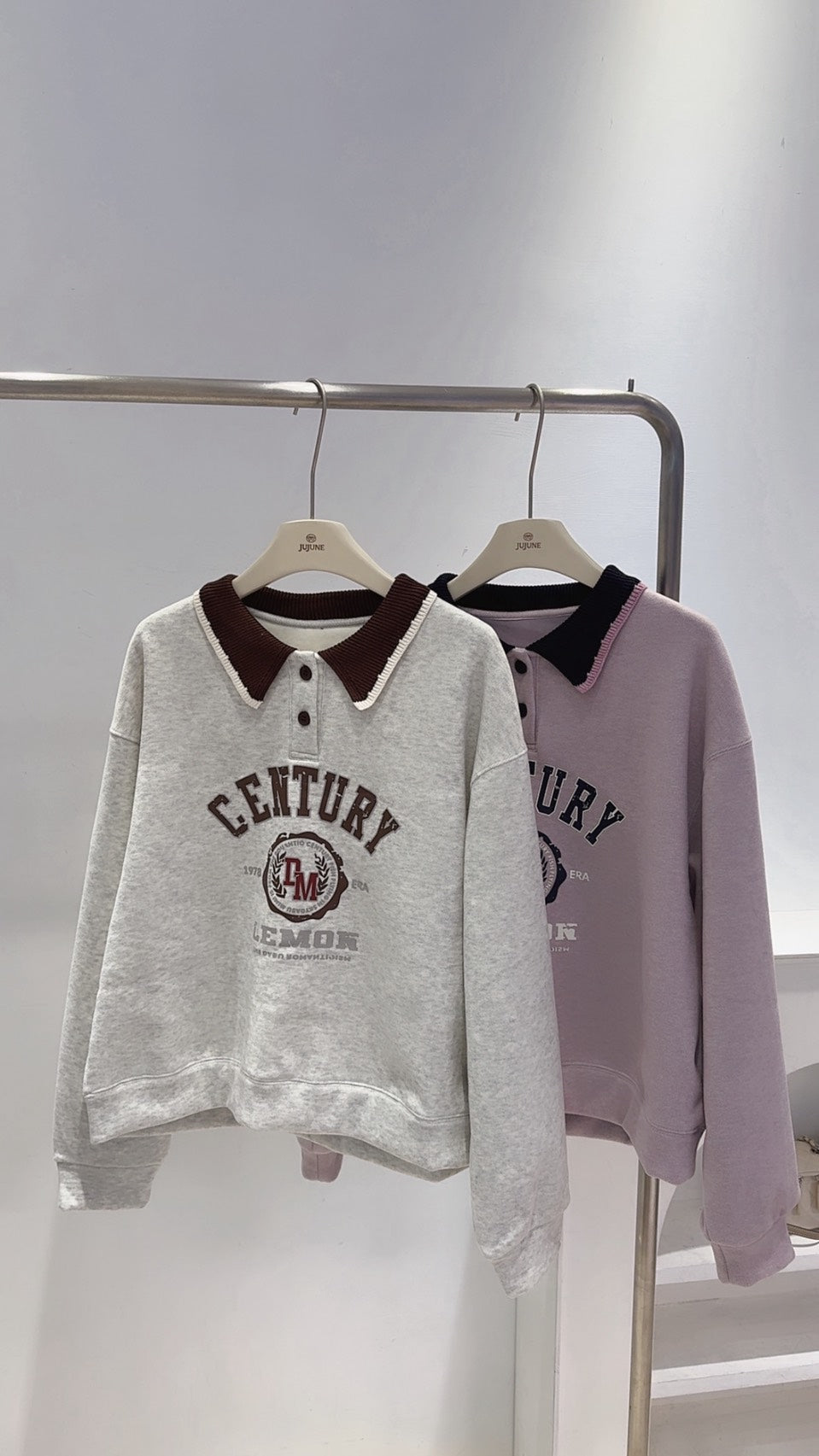 設計款配色領刷絨衛衣