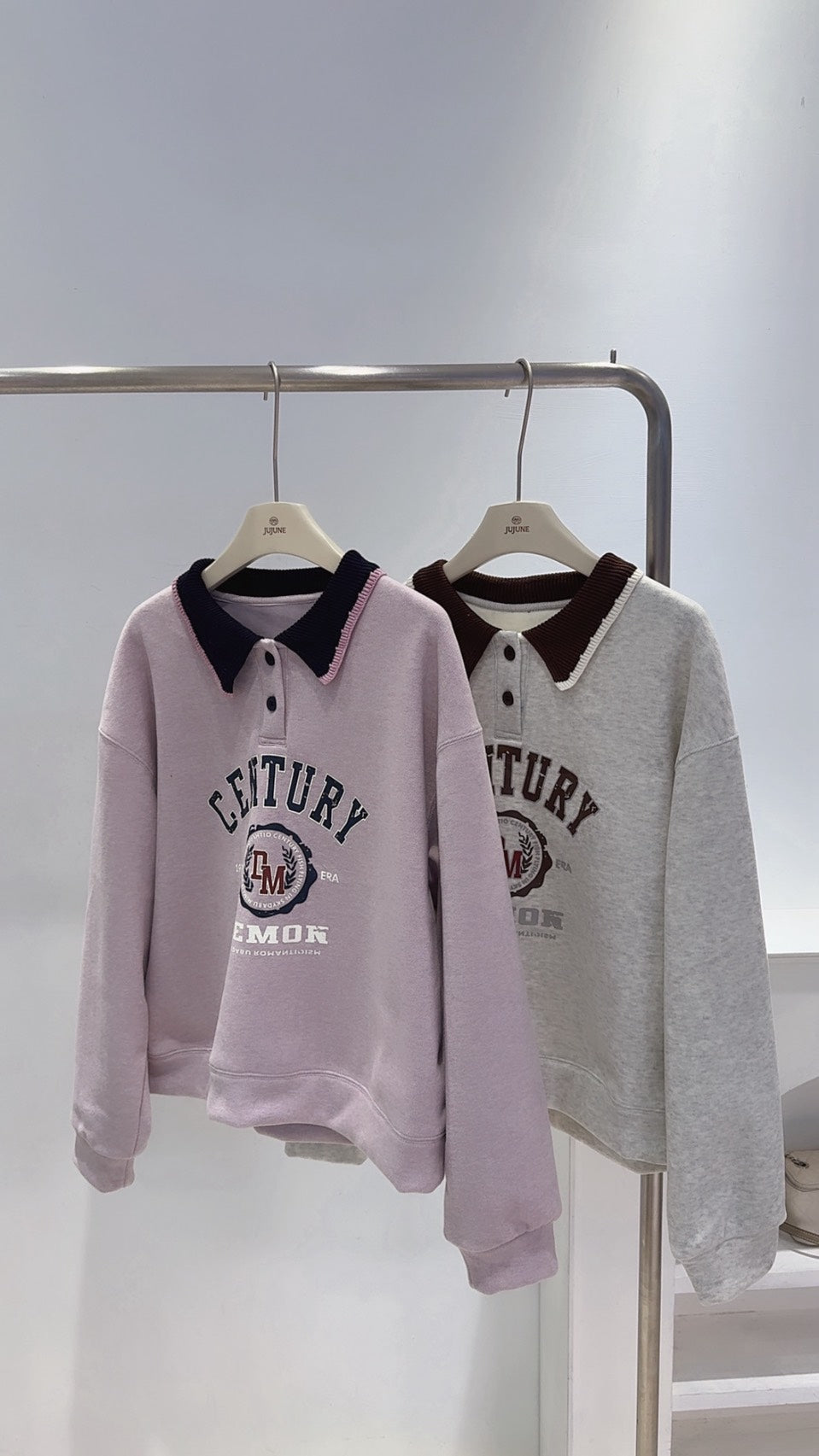 設計款配色領刷絨衛衣