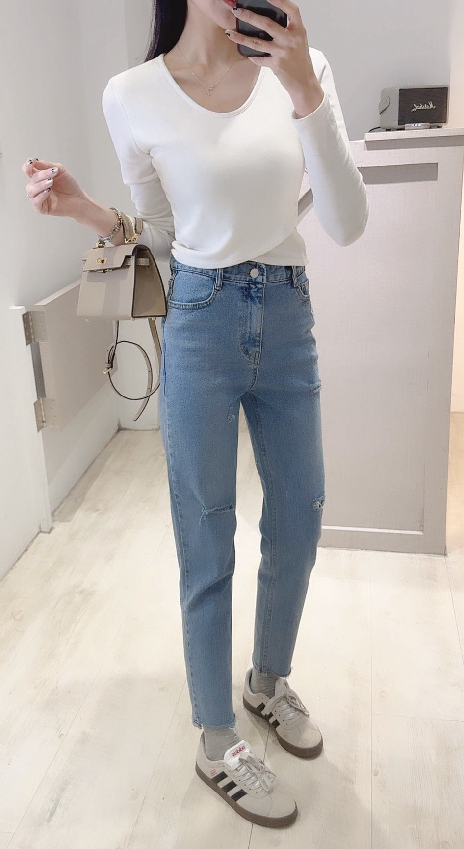 雙色修胯寬割破小直筒