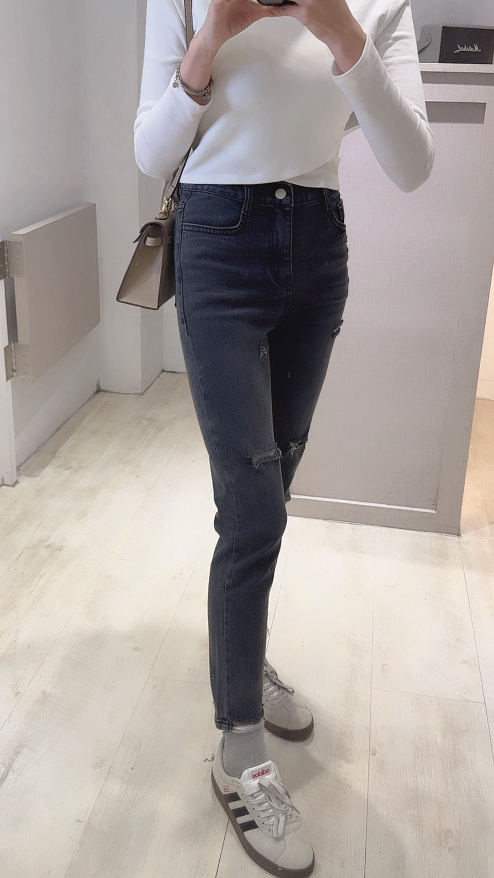 雙色修胯寬割破小直筒