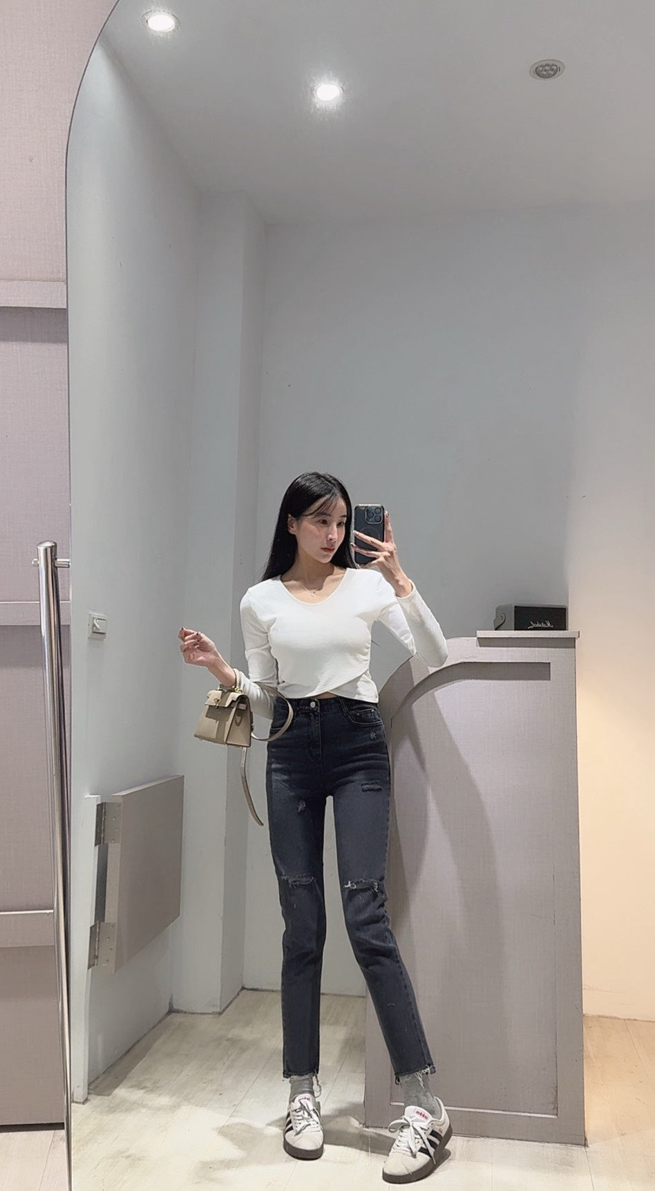 雙色修胯寬割破小直筒