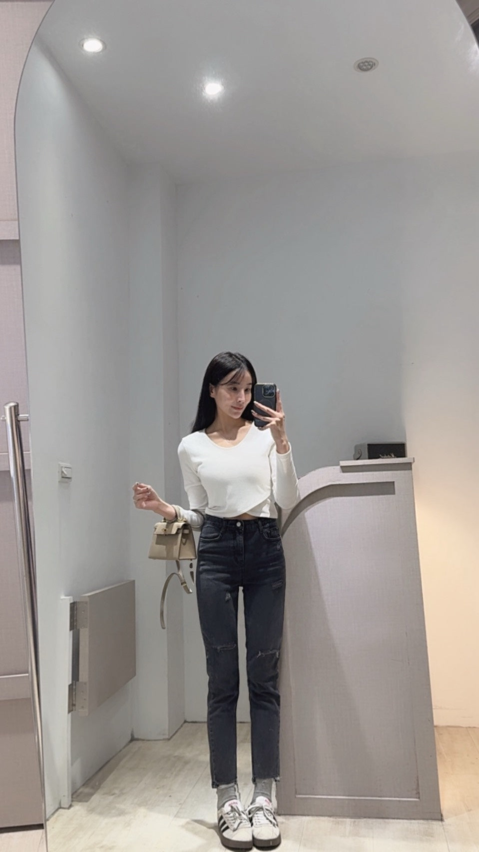 雙色修胯寬割破小直筒