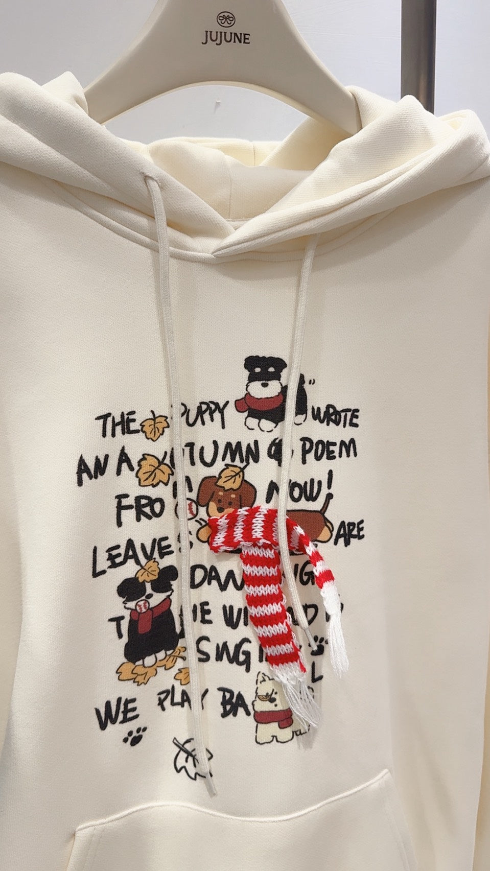 手繪狗狗刷絨連帽衛衣