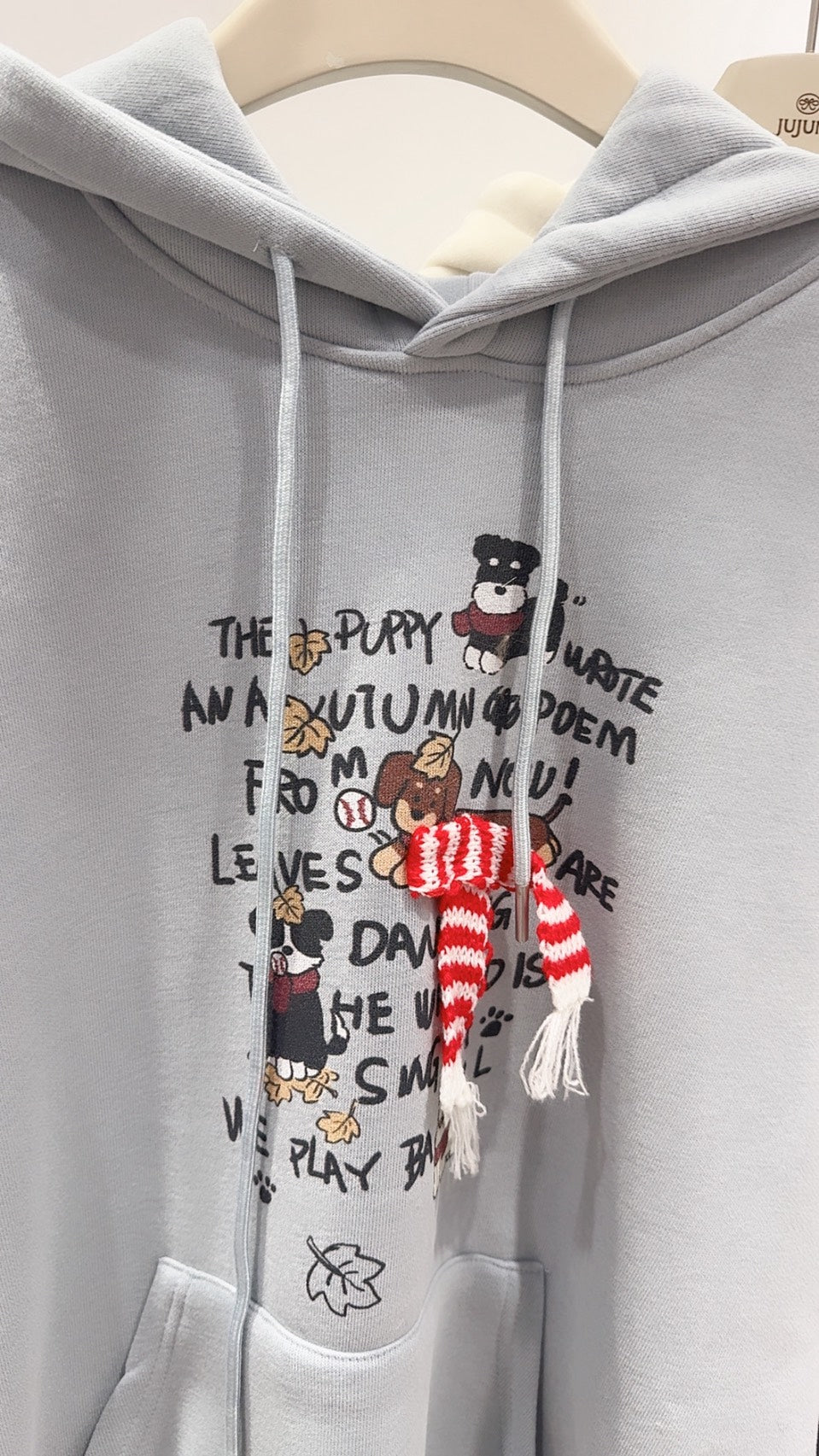 手繪狗狗刷絨連帽衛衣