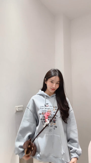 手繪狗狗刷絨連帽衛衣