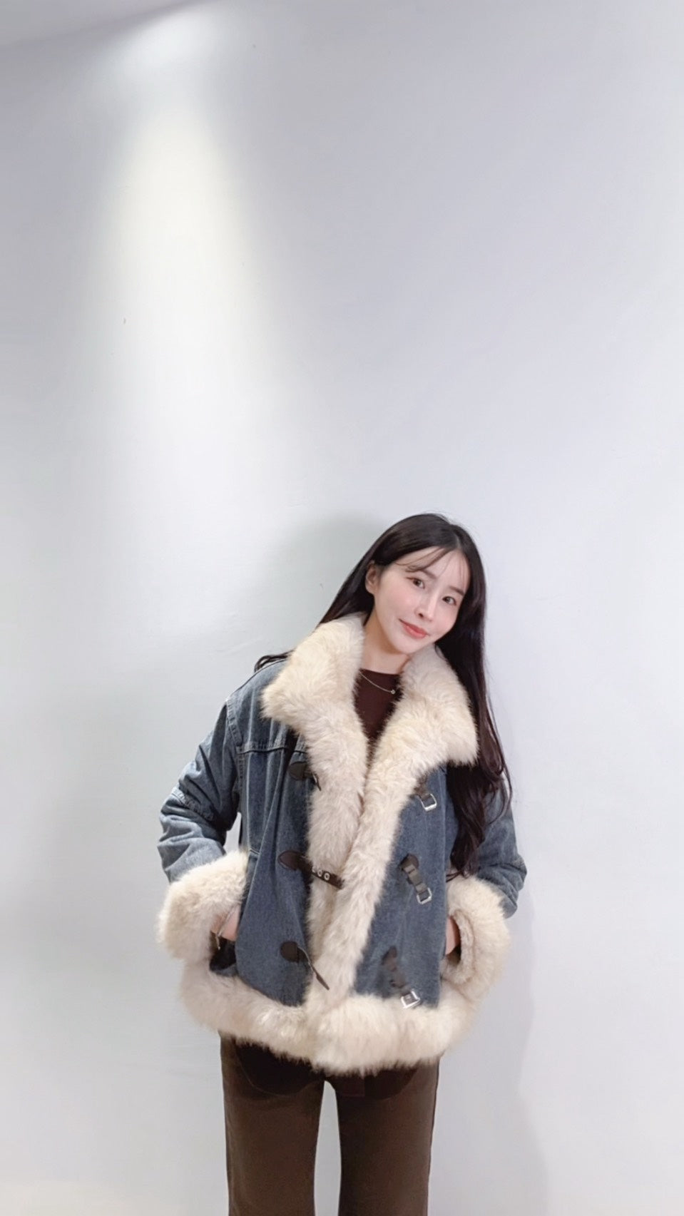 高訂款仿狐狸毛牛仔外套