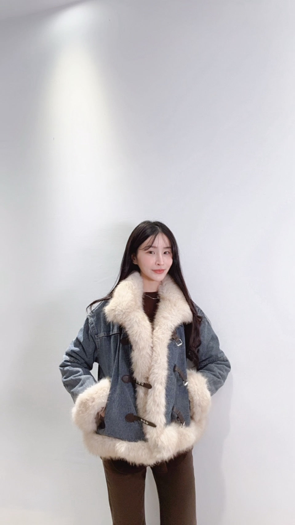 高訂款仿狐狸毛牛仔外套