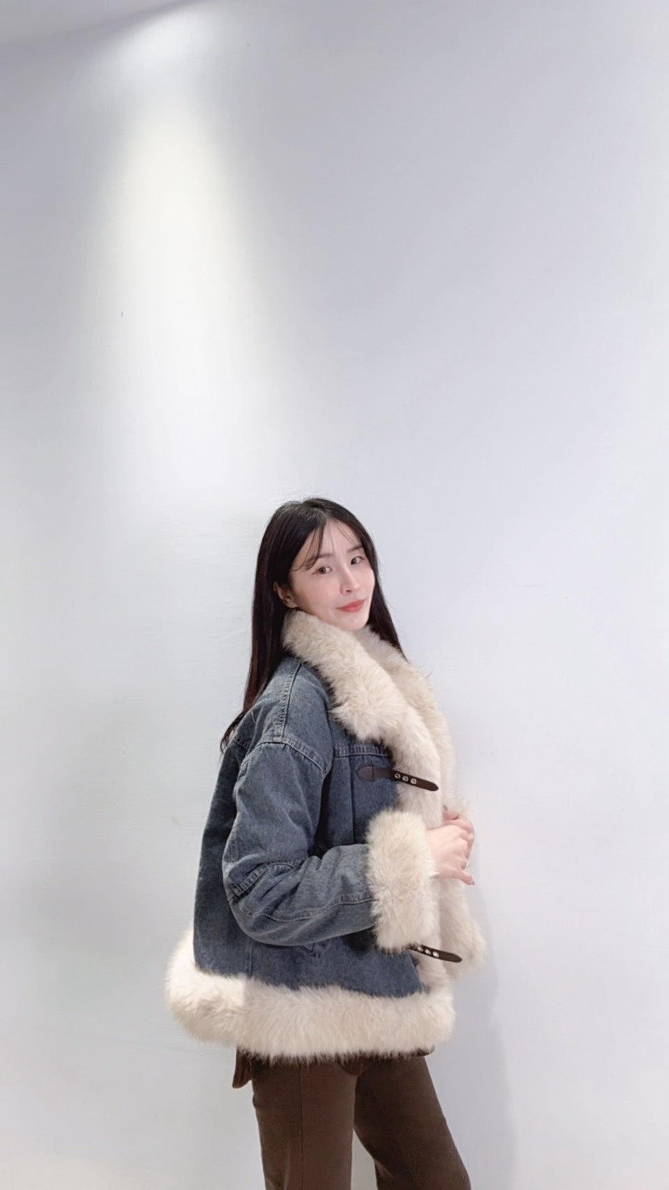 高訂款仿狐狸毛牛仔外套