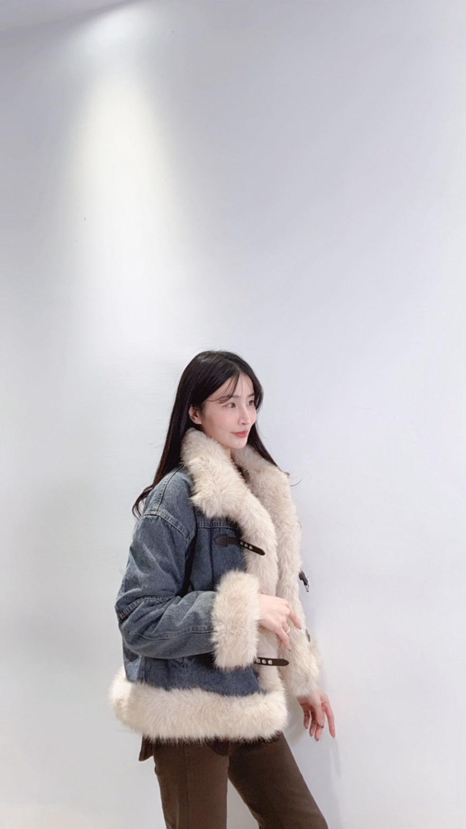 高訂款仿狐狸毛牛仔外套