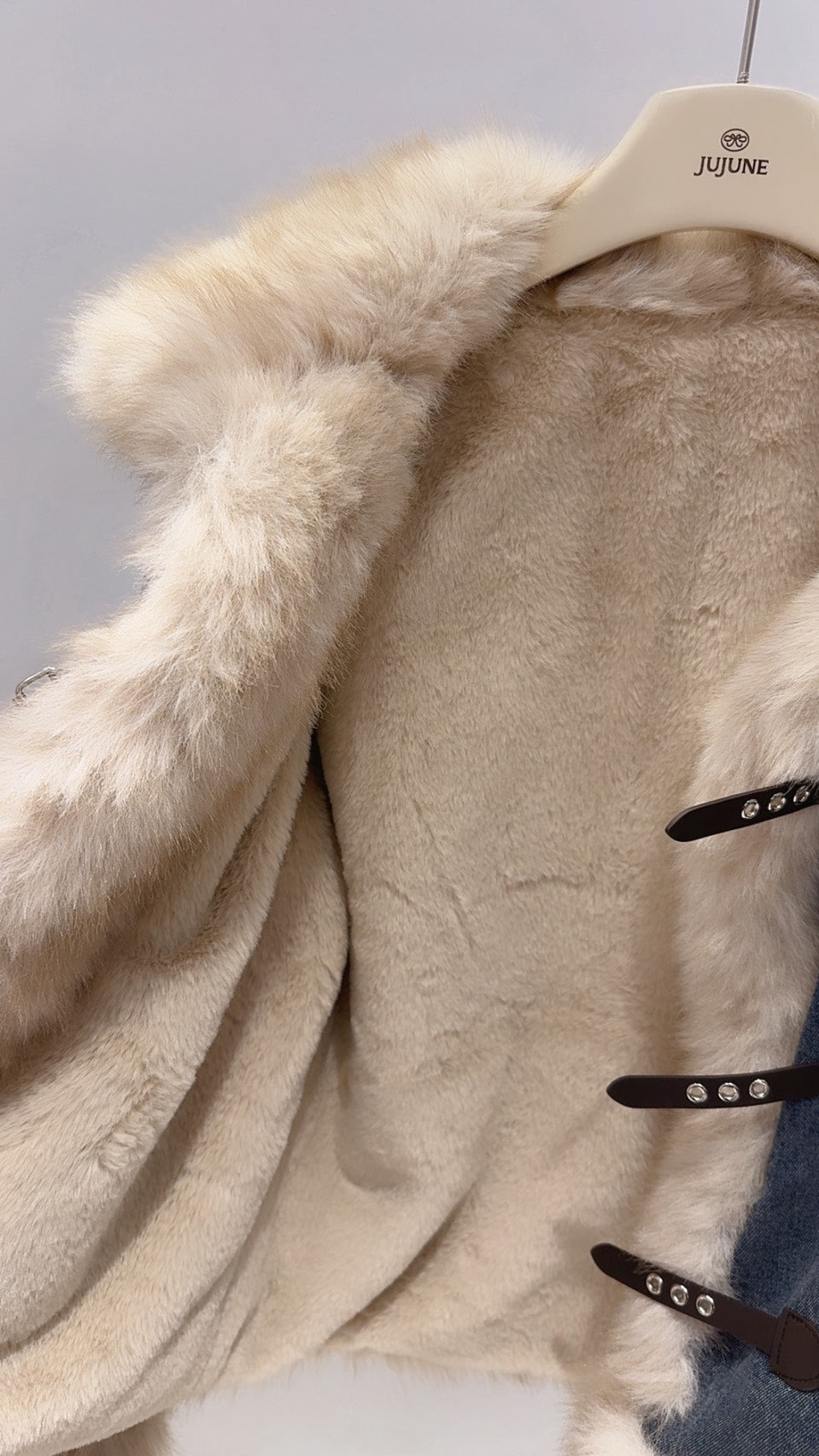 高訂款仿狐狸毛牛仔外套