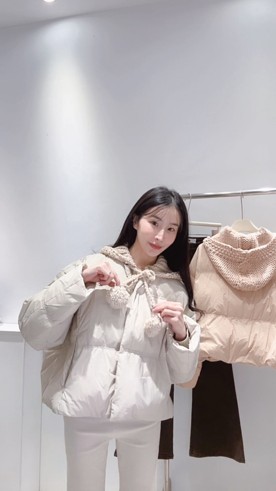 鉤織連帽鴨絨外套