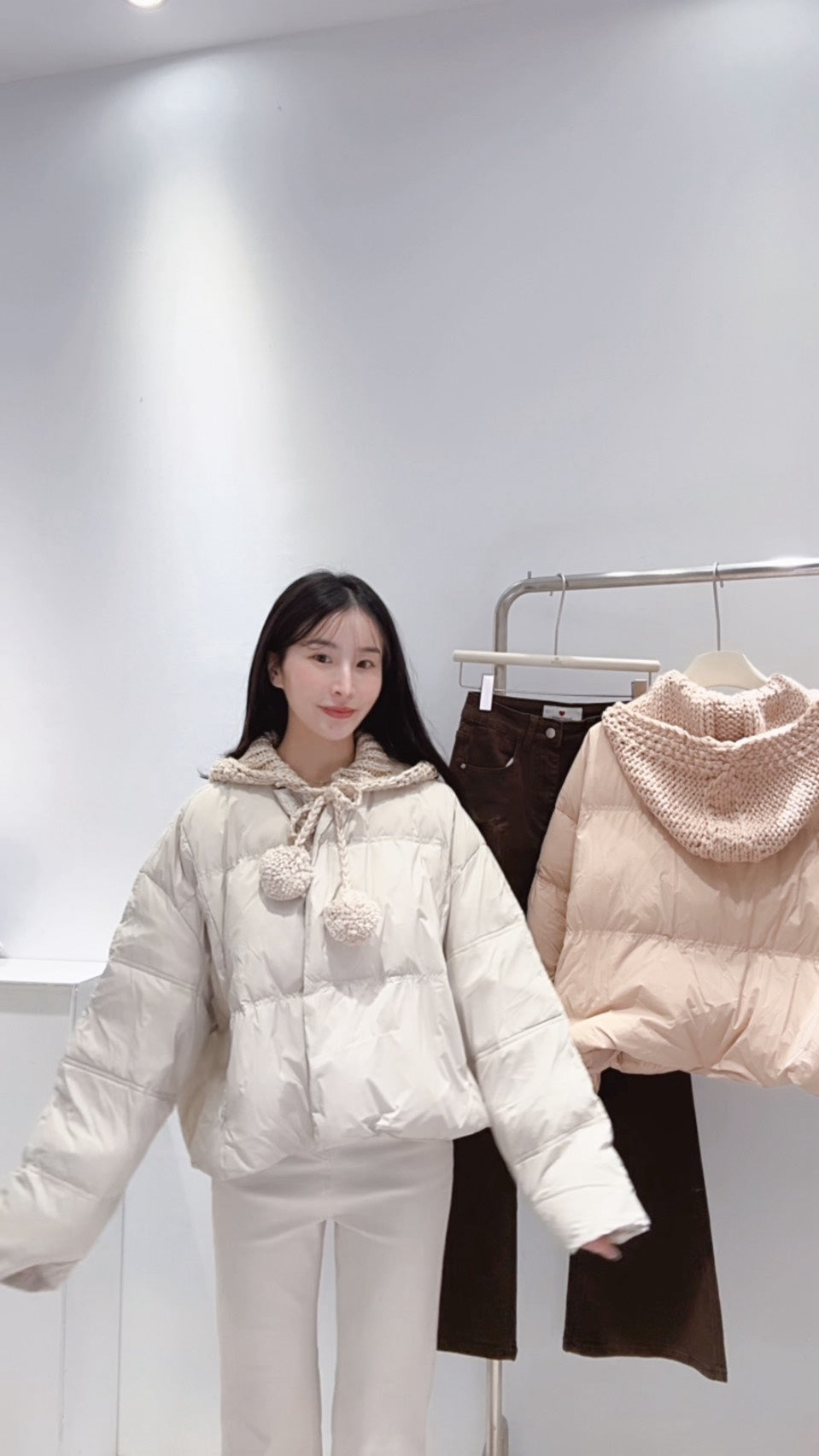 鉤織連帽鴨絨外套