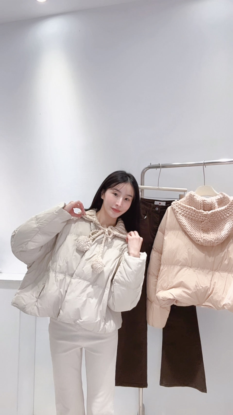 鉤織連帽鴨絨外套