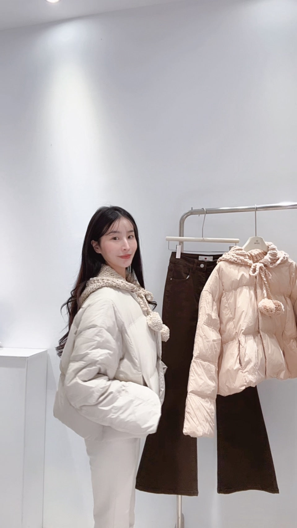 鉤織連帽鴨絨外套