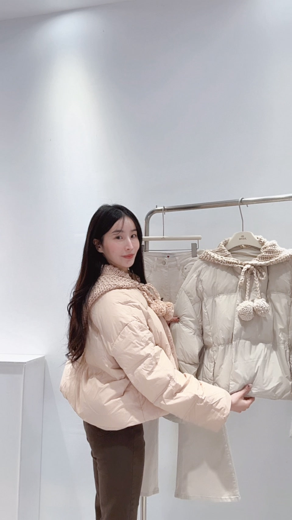 鉤織連帽鴨絨外套