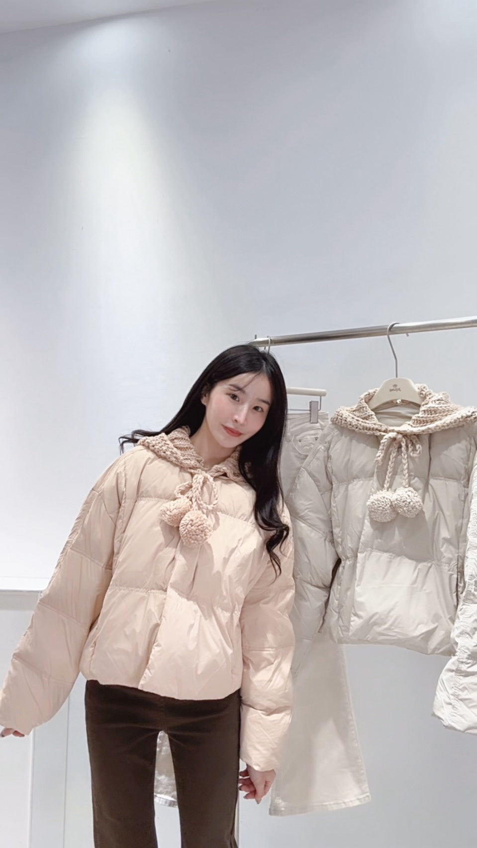 鉤織連帽鴨絨外套