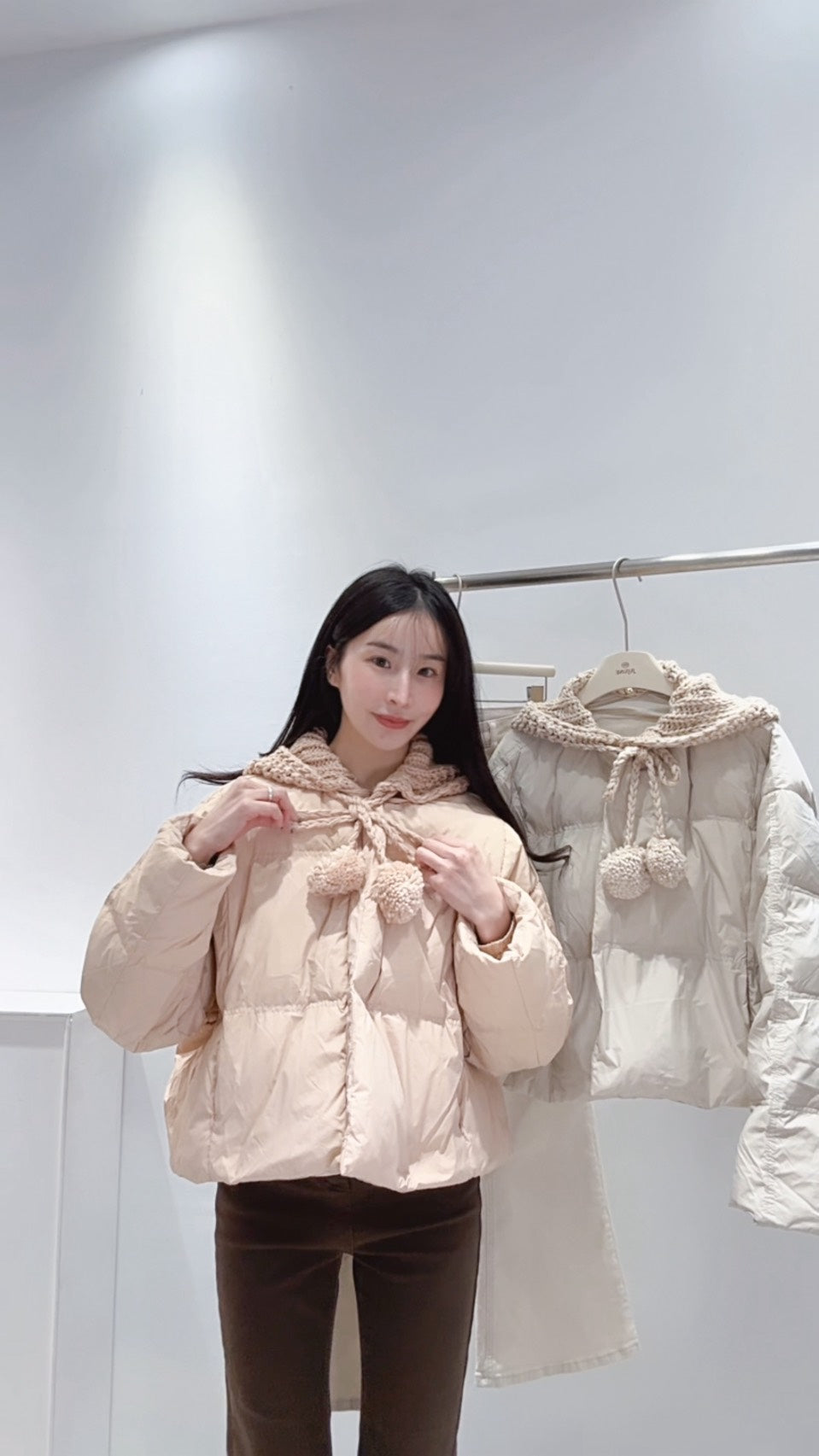 鉤織連帽鴨絨外套