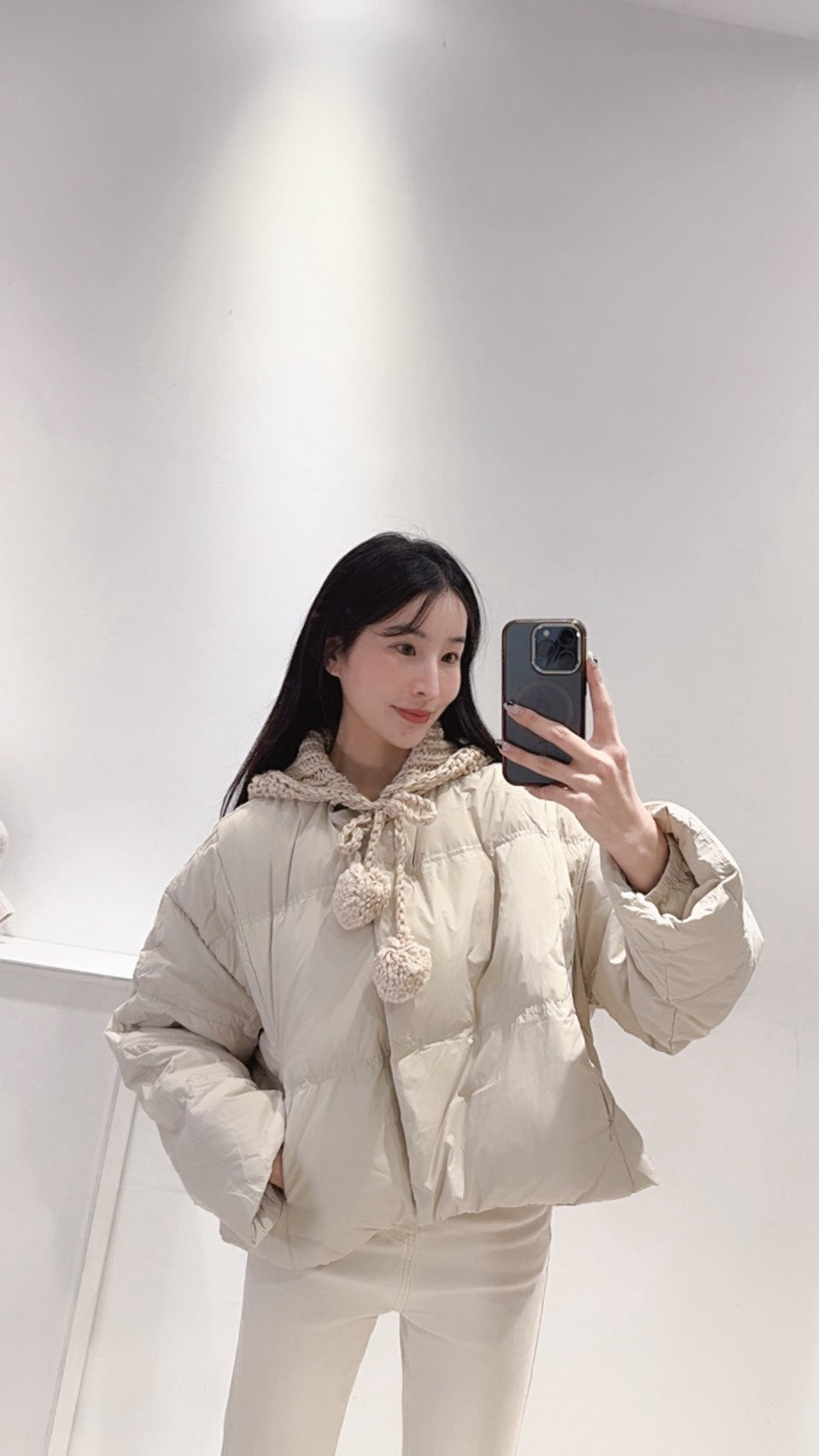 鉤織連帽鴨絨外套