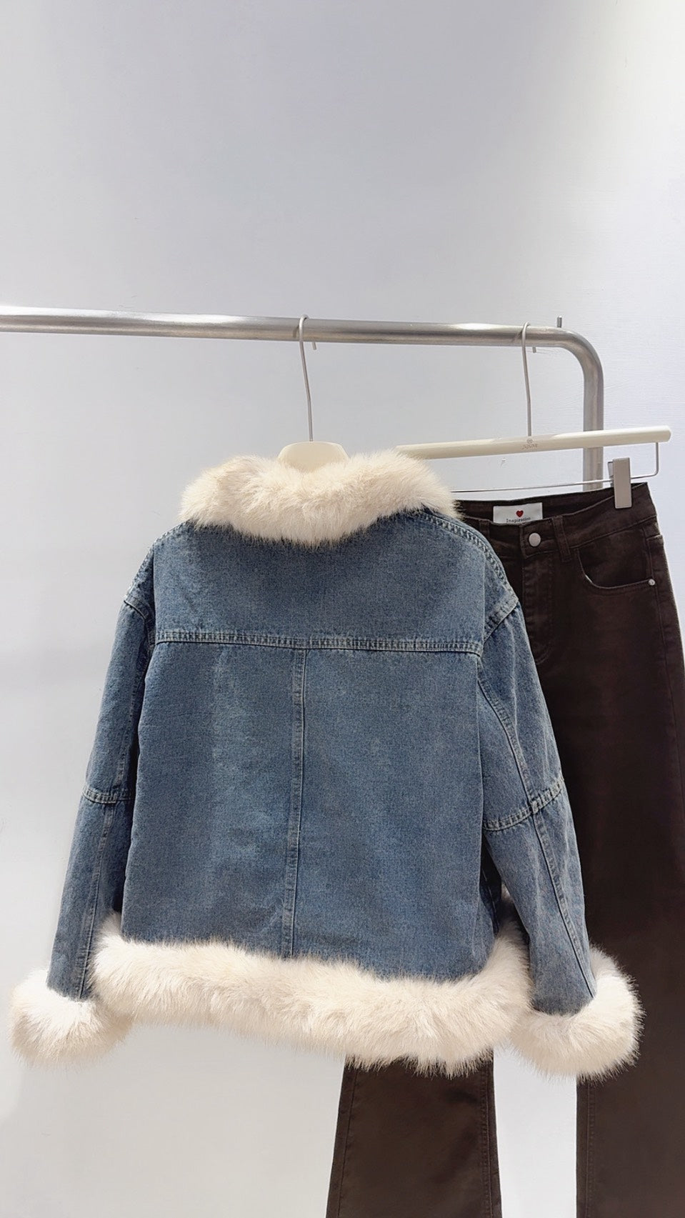 高訂款仿狐狸毛牛仔外套