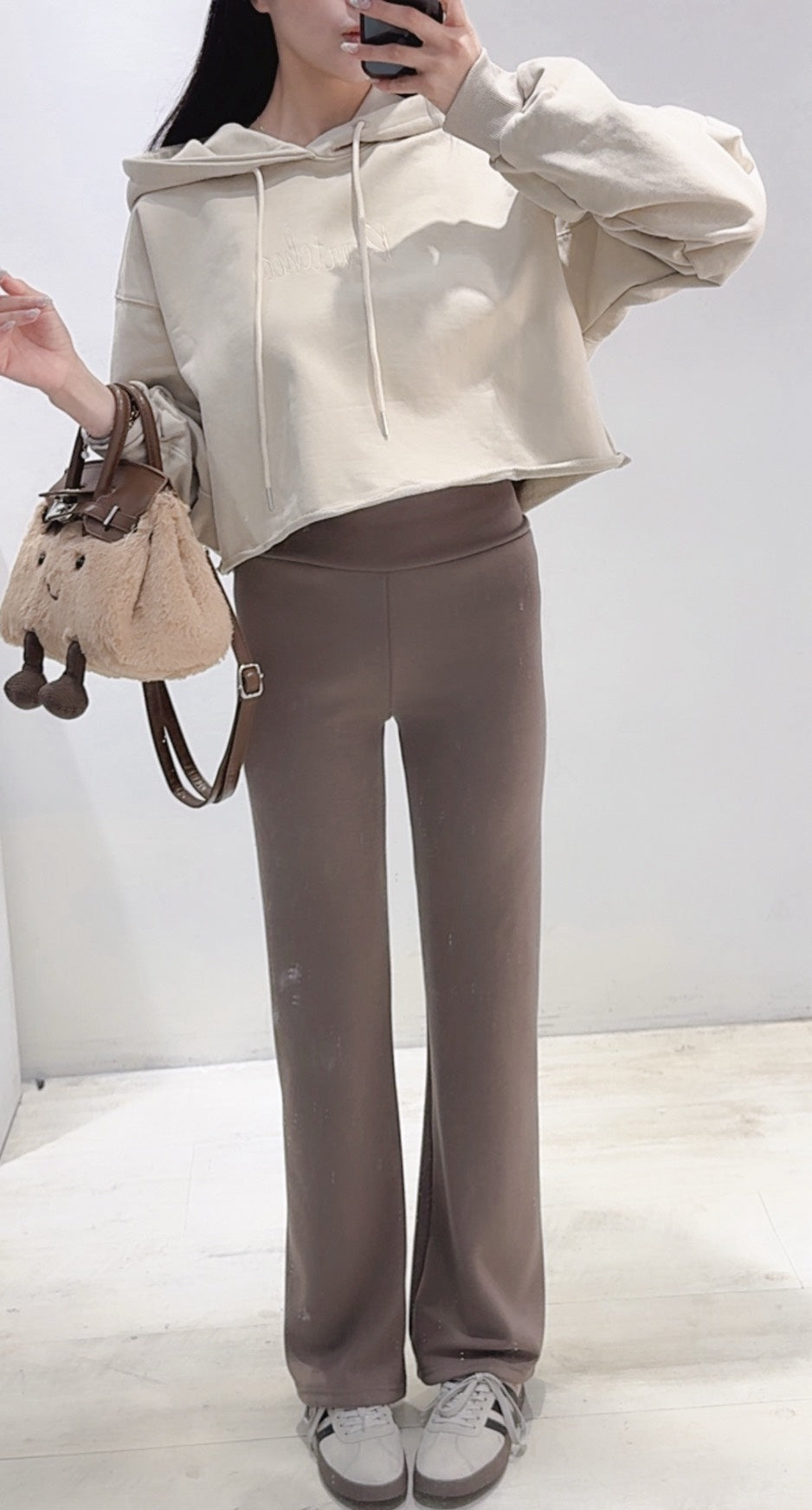 收腹刷毛喇叭褲