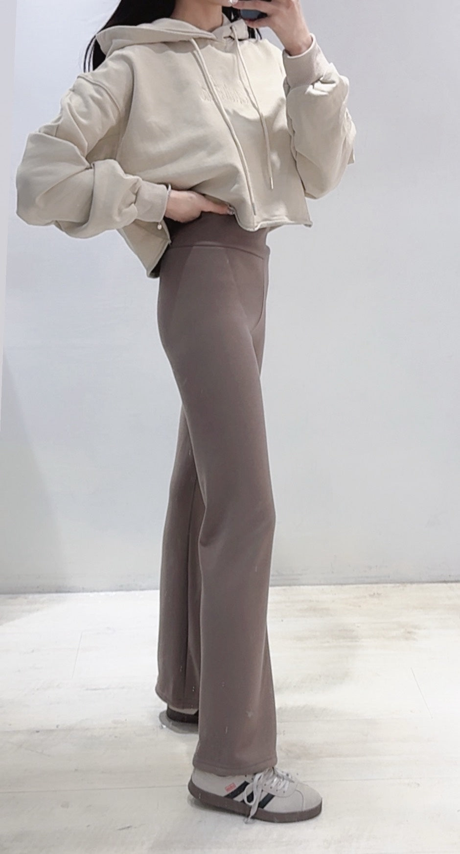 收腹刷毛喇叭褲