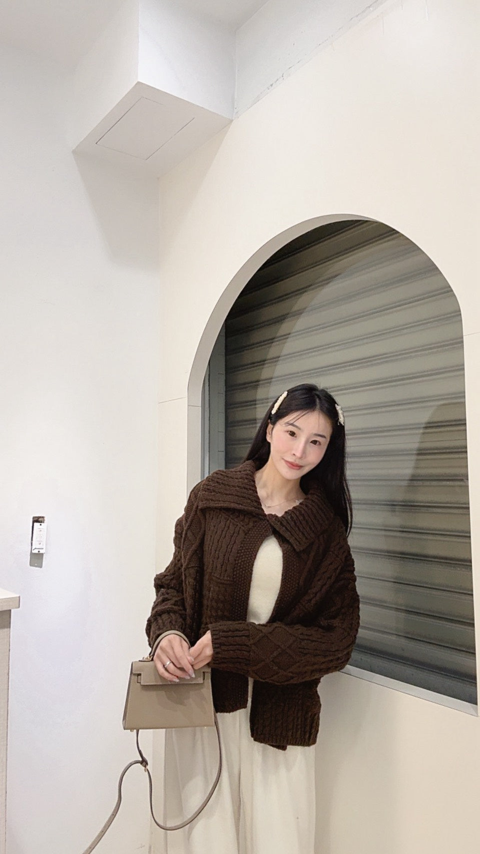 翻領麻花鉤織外套