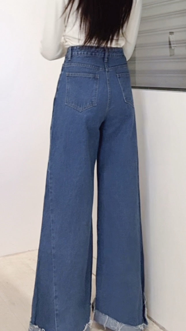 下反折高腰直筒落地褲