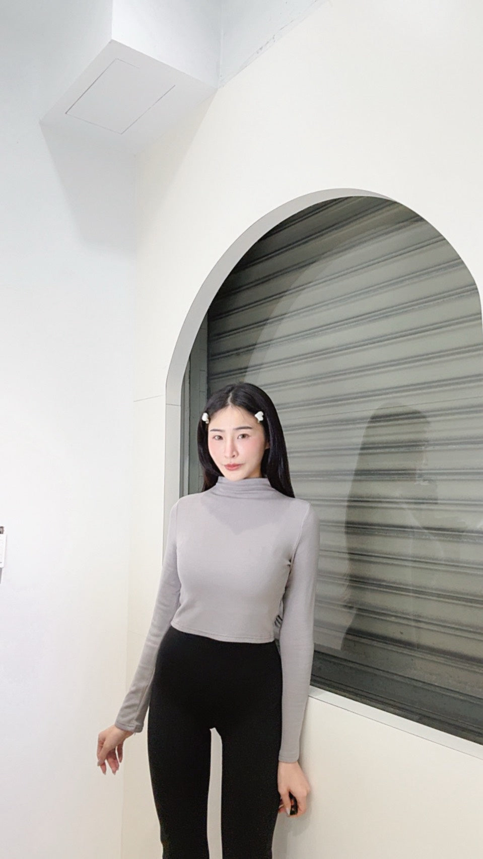 小立領薄絨短版上衣