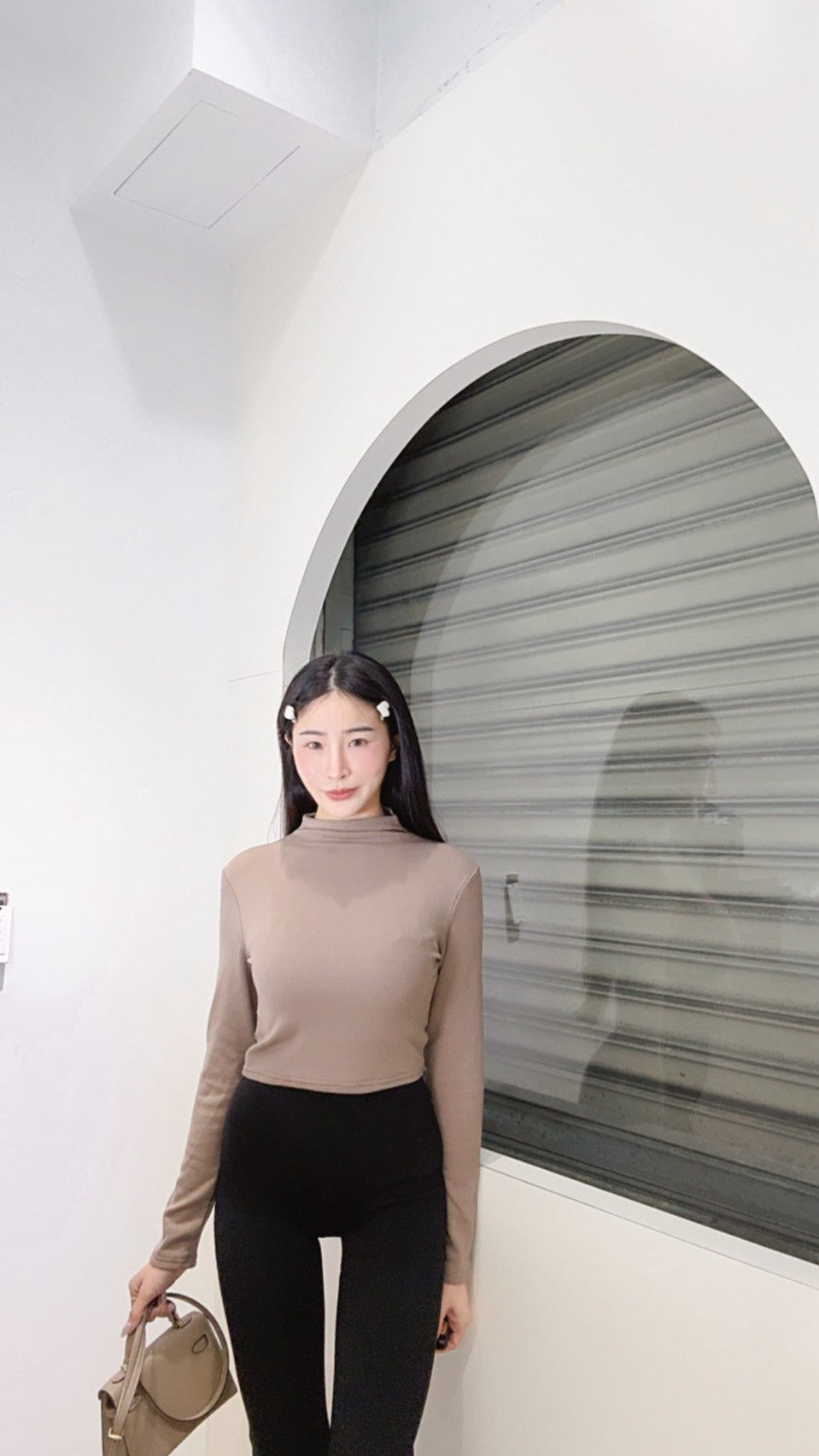 小立領薄絨短版上衣